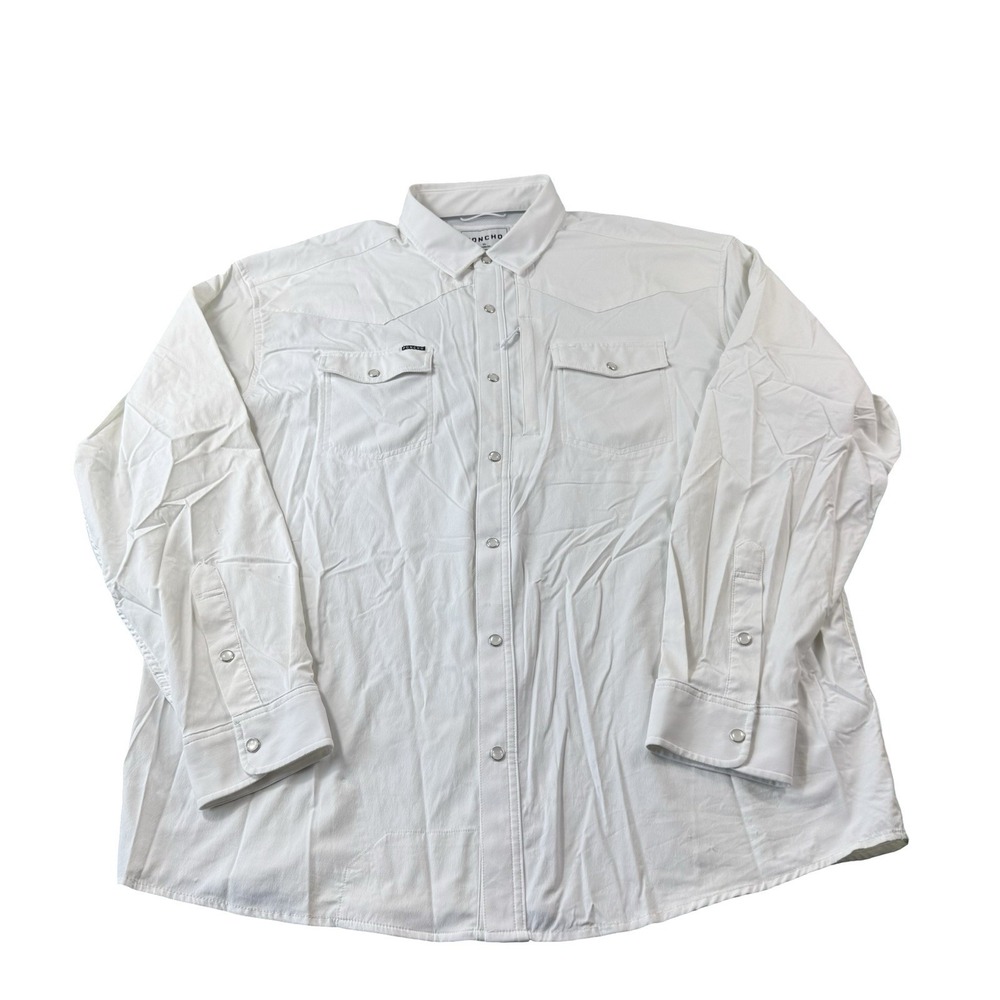 PONCHO Outdoors Mens Pearl Snap Performance Shirt Solid White Long Sleeve XL